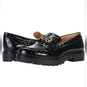 Circus by Sam Edelman Black Textured Loafers with Gold Detail